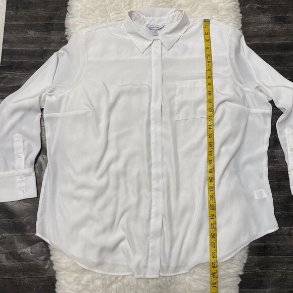 NINE WEST WOMENS PLUS HIDDEN BUTTON DOWN WHITE LONG SLEEVE CASUAL ACADEMIA - Picture 6 of 6